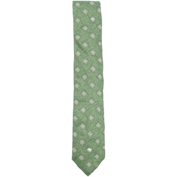 Altea Milano Men's Green / White Black Silk and Cotton Stitched Diamonds Necktie - One Size