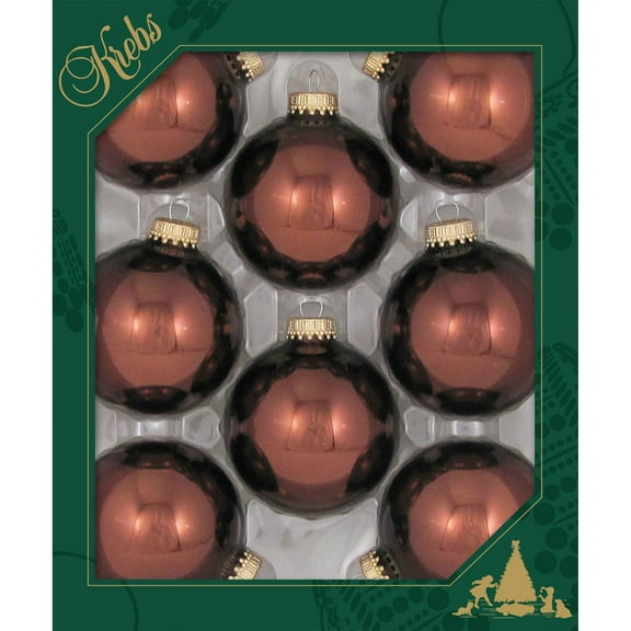 Christmas By Krebs 2 5/8" (67mm) Seamless Glass Ornament [8 Pieces], Decorated Designer Heirloom (Shiny Friar Brown)