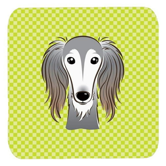3.5 x 3.5 In. Checkerboard Lime Green Saluki Foam Coasters, Set Of 4