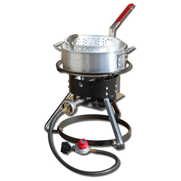 Metal- Import Outdoor Fish Fryer with Recipe Booklet, 10 Quart Aluminum Fry Pan, and Burner for Outdoor Fryer Accessories, Multicolor