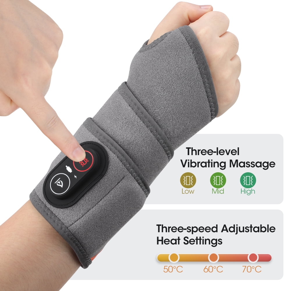 Cordless Heated Wrist Massager with Red Light (660/850nm), 3 Heat Levels & 3 Vibration Modes, Rechargeable Wrist Hand Heating Pad with 3000mAh for Wrist Hand Arm