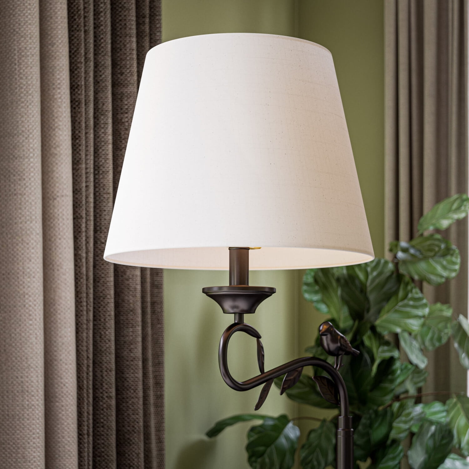 Kenroy Home Birdsong 60'' Dimmable Floor Lamp with Oatmeal Fabric Empire Shade Transitional Floor Light Fixture for Living Room, Bedroom, or Office, Oil Rubbed Bronze