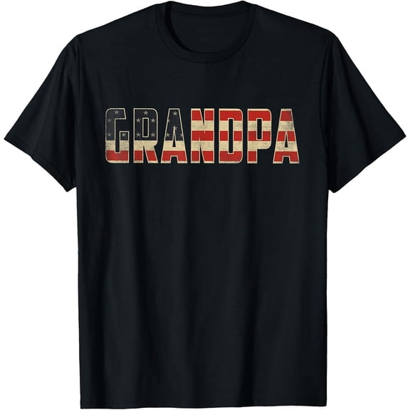 Men's Grandpa Bold Patriotic American Flag Father’s Day Grandpa T-Shirt, Comfortable Breathable Soft Tee, Men's 100% Cotton Graphic T-Shirt 180gsm