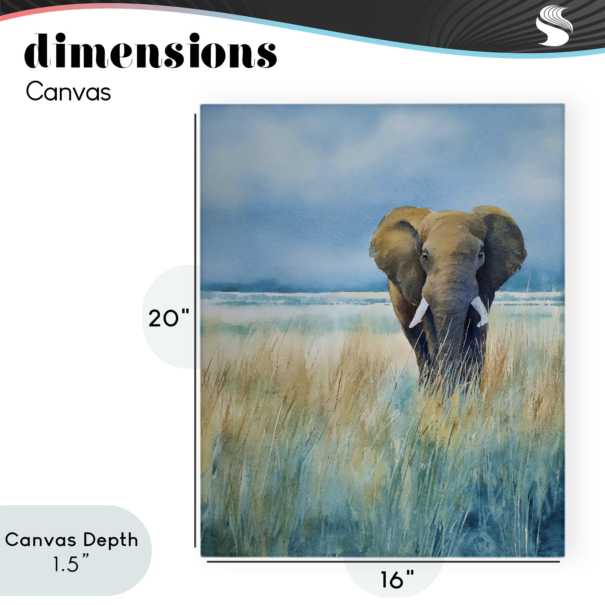 Stupell Industries Blue Grass Elephant Canvas Wall Art, design by Franklyn Gregory