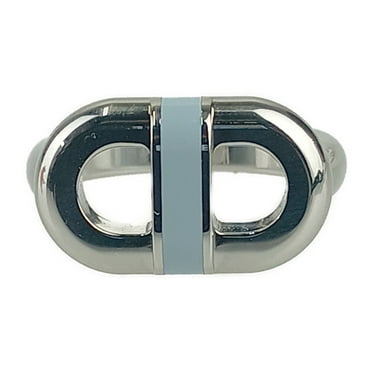 Pre-Owned HERMES Ring "Maillon" H100043FJ0560 Silver Blue Run Stainless Steel Lacquer...
