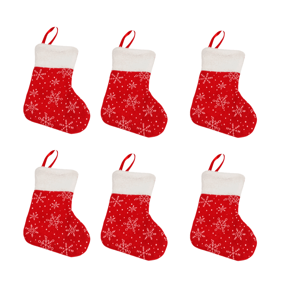 Christmas Mini Stockings, Pack of 6 Snowflake Prints with Plush Cuffs ...