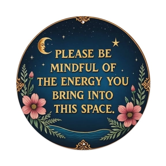 Please Be Mindful of The Energy You Bring Into This Space Round Tin Sign Vintage Metal Poster Living Room Bar Man Cave Home Wall Art Decor 8x8inch