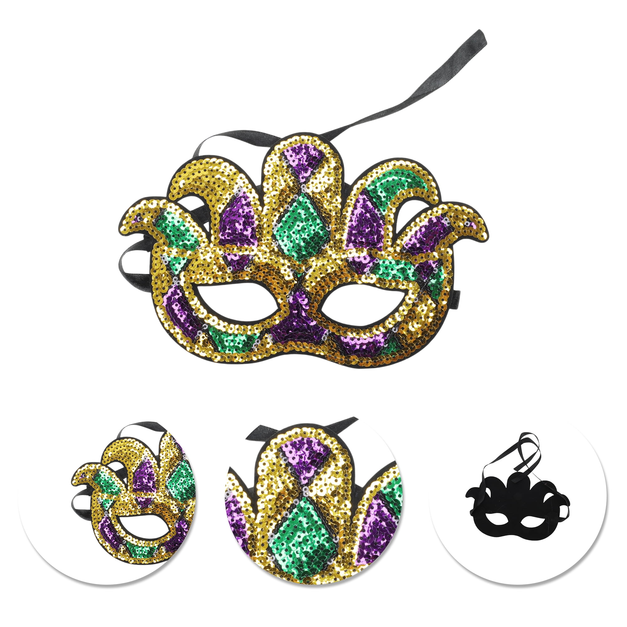 Unique Bargains 1 Pack Colorful Sequins Party Mask Purple Green Yellow 6
