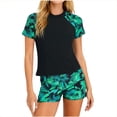 thumbnail image 2 of Ailaofu Women's 2 Piece Swimsuits with Short Sleeve Top and Boyshort, 2 of 7