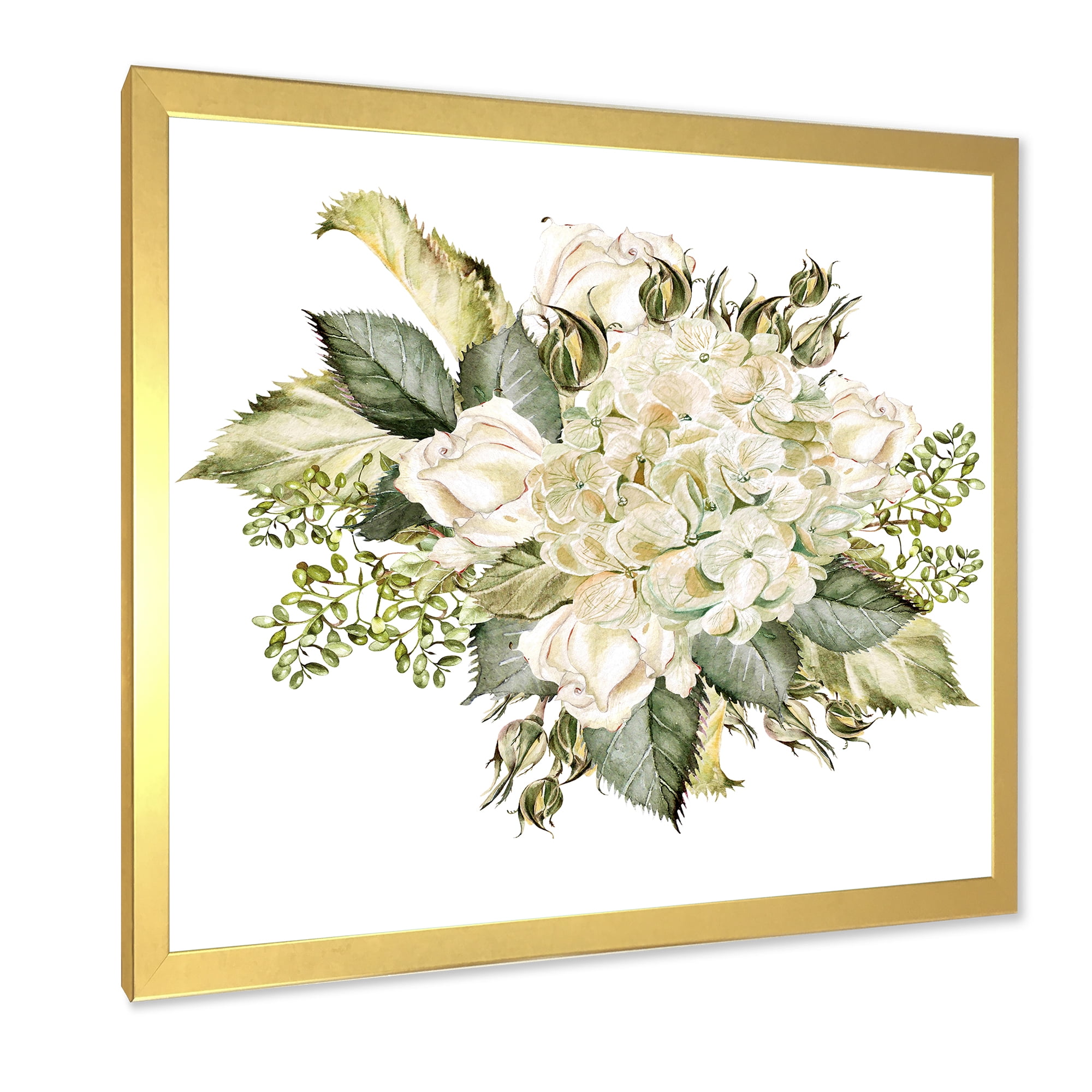 Designart 'Beautiful Bouquet With Roses and Hudrangea' Farmhouse Framed Art Print