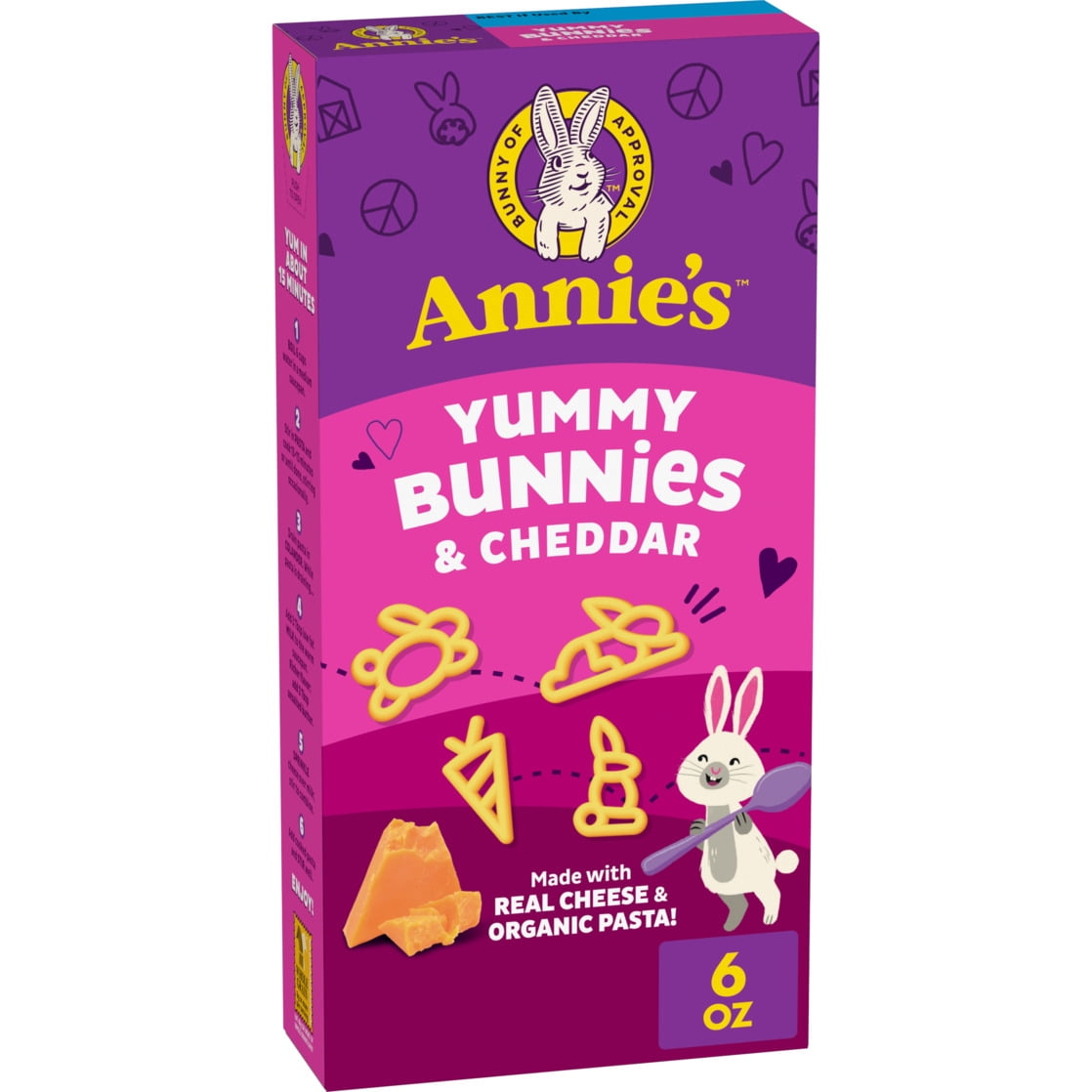 (12 pack) Annie's Yummy Bunnies and Cheddar, Made with Real Cheese and Organic Pasta, 6 oz