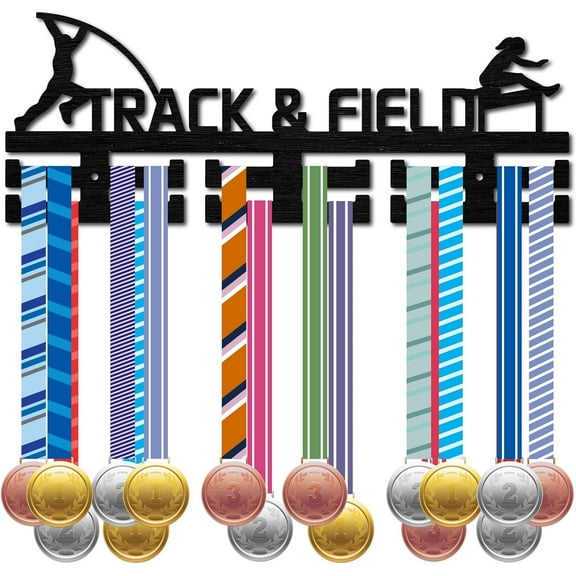 Track and Field Medal Holder Medals Hanger Display Running Marathon Competition Race Sports Awards Ribbon Organizer Black Wood Wall Rack for Runner Player Athlete Gift Medalist 15.7x5.9Inch for DIY