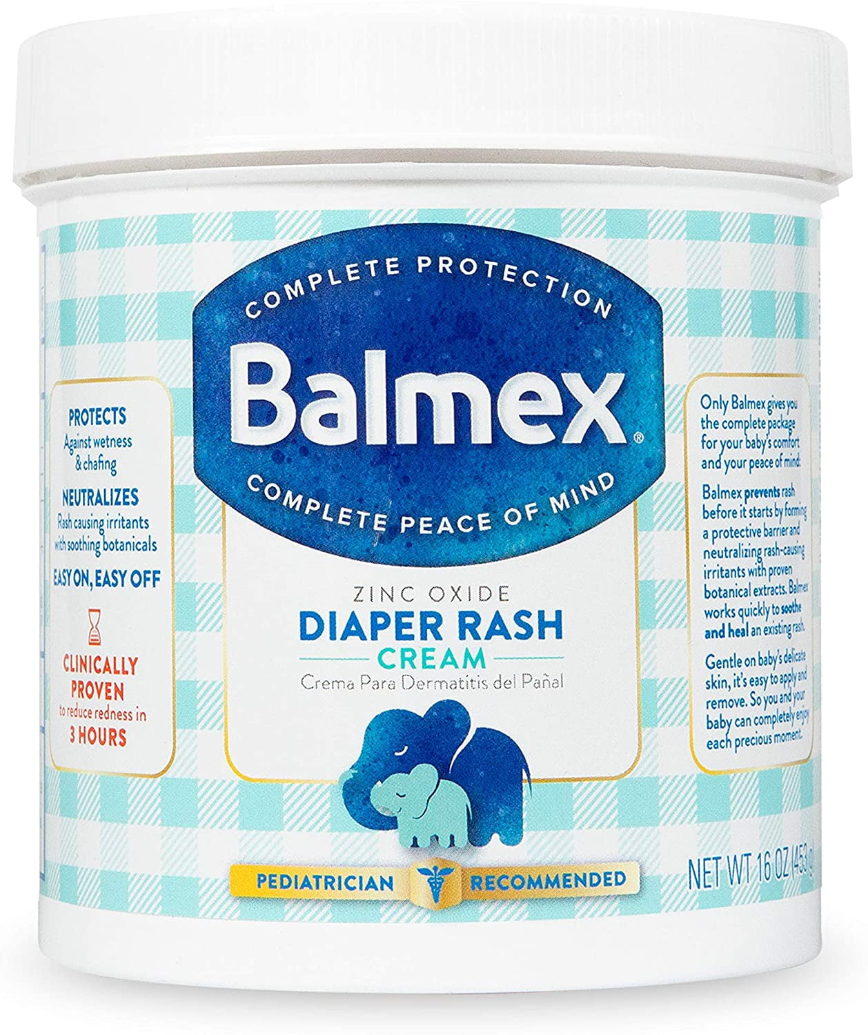 4 Pack Balmex Diaper Rash Cream Jar 16oz Each