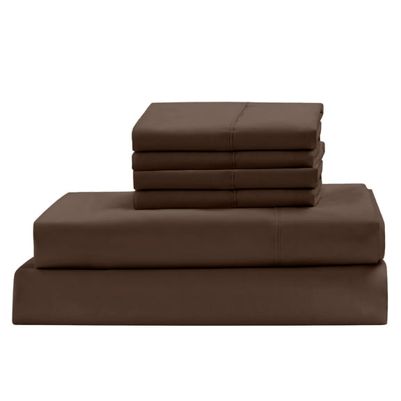 Real 600 Thread Count, 100% Egyptian Cotton Sheet Set [6 PC- 1 Fitted, 1 Flat, 4 Pillowcases] [Twin Size, Chocolate Color] Bedsheet Sets, Fit EXTRA DEEP 28" Deep Pocket
