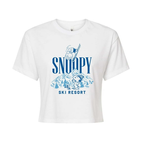 Peanuts - Snoopy Ski Resort Mountains - Juniors Cropped Cotton Blend T-Shirt