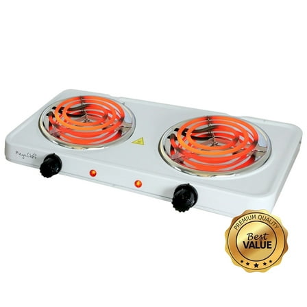 MegaChef Portable Dual Coil Cooktop in White