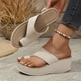 thumbnail image 4 of Rokment Leopard Platform Wedges Flip Flops for Women Comfortable Suede Orthopedic Arch Support Walking Sandals Trendy Casual Beach Summer Chunky Thongs Dress Slip on Beige Size 6, 4 of 8