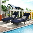 thumbnail image 2 of Outdoor Long Reclining Chair Set of 2,Wicker Lounge Chairs with Wicker Lounge Chairs with Cushions and Armrest,Reclining Lounge Chair Lawn Sunbathing Chairs Recliner Adjustable to 150°,Dark Blue, 2 of 11