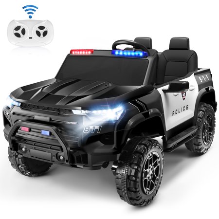Farmdex 4WD 24V Ride on Police Car with 2 Seater, 7AH Battery Powered Electric Car for Kids w/ 4*200W Motor, Remote Control, Bluetooth Music, Spring Suspension, LED Lights, 3 Speeds, Black