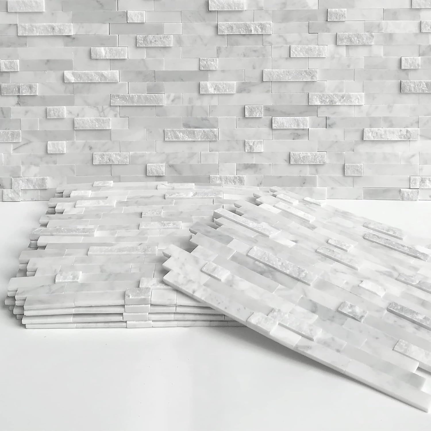 5-Sheet Peel and Stick Mosaic Natural 3D Stone Self Adhesive Marble Tiles, 11.5" x 10.7" Stick on Backsplash for Kitchen Bathroom Fireplace Vanity, Mixed Gray