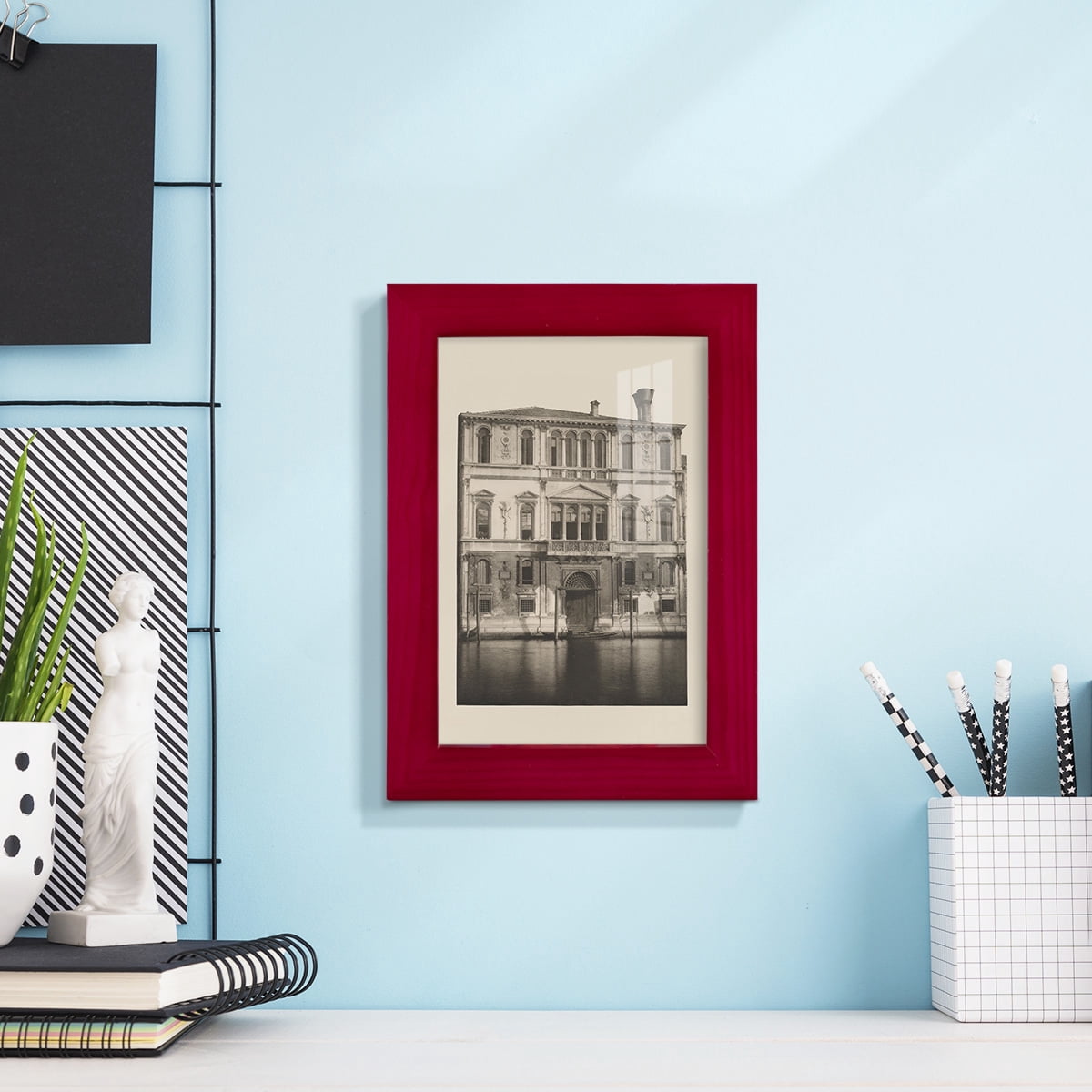Vintage Views of Venice I - Framed Print w/glass - Cherry Red