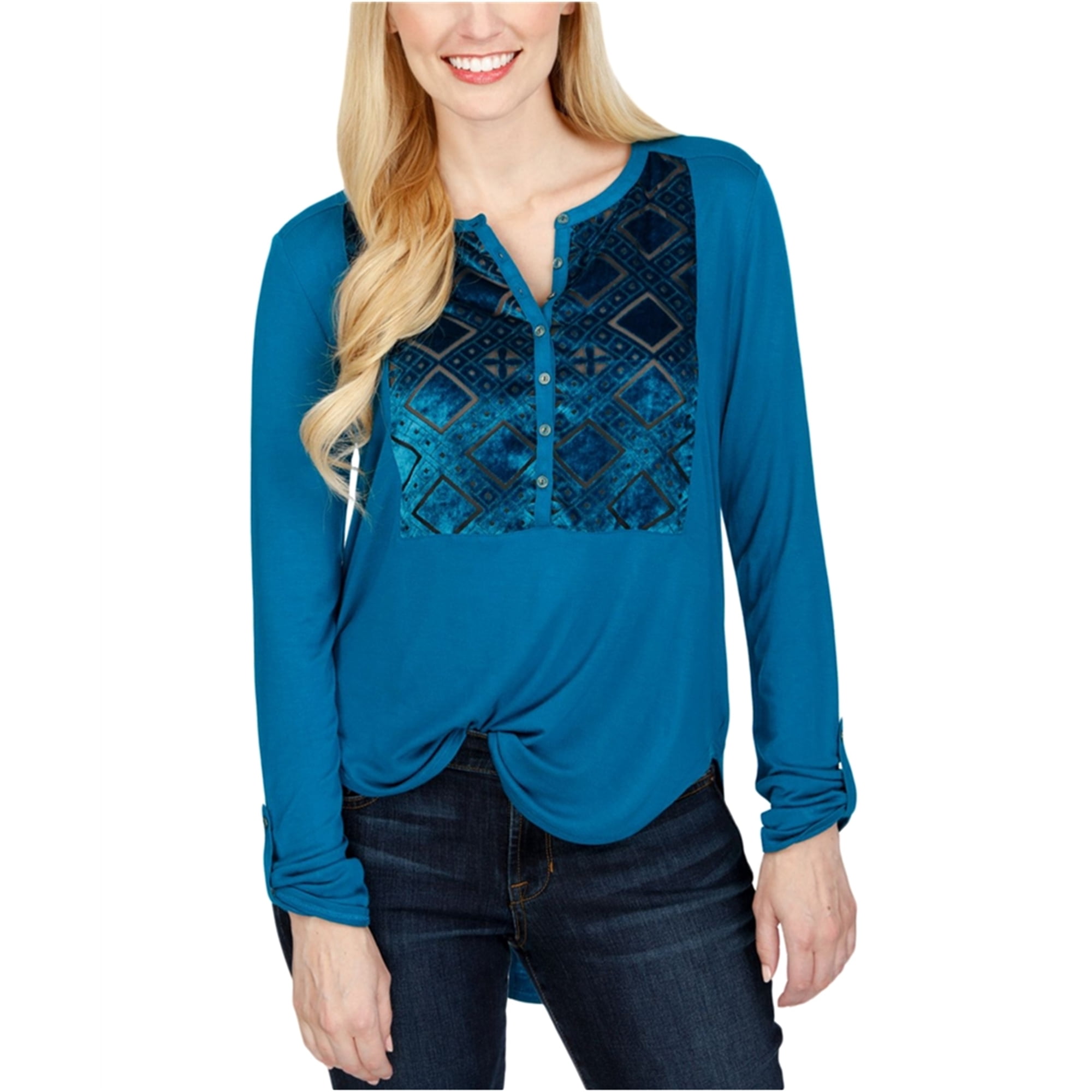 Womens Velvet Burnout Henley Shirt 