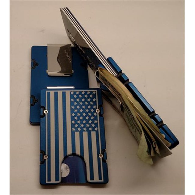 Helm American Flag RFID Protected Aluminum Wallet & Credit Card Holder- Blue
