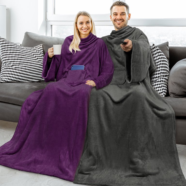 PAVILIA Premium Fleece Blanket with Sleeves for Women Men Adult, Wearable Blanket  Warm Cozy, Super Soft Sleeved Throw with Arm, Gift for Women Mom Wife  (Charcoal, Regular Pocket) - Walmart.com