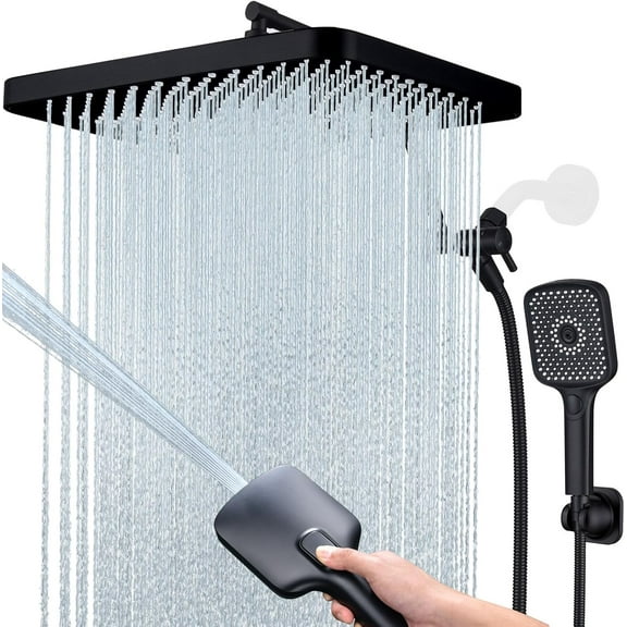 Zovajonia Shower Heads Combo, 13 Inches Rain Shower Head with 4 Mode Handheld Wand, and 9 Inches Adjustable Extension Arm, Extra Long Hose