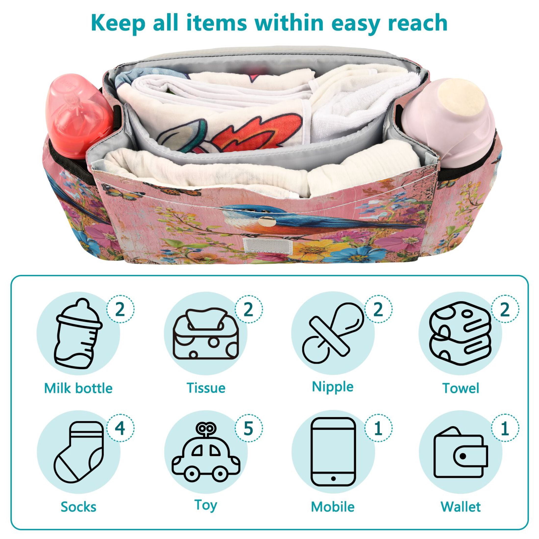 DIXRUYEE Stroller Organizer Birdsong Among Blossoms Printed