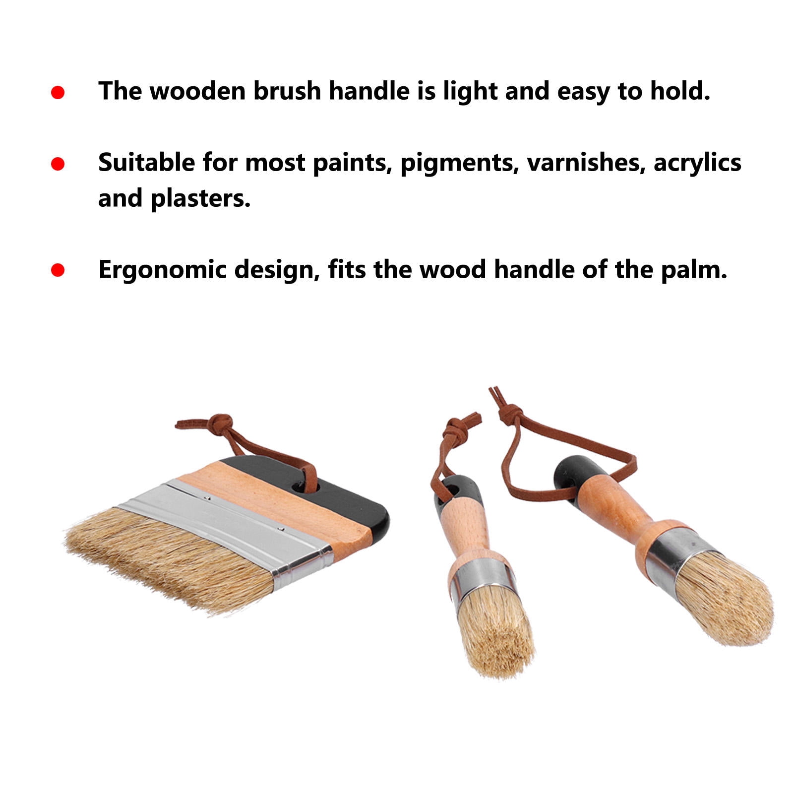 LAZIOEGR 3‑Pack Premium Faux‑Bristle Paint & Wax Brushes with Wooden Handles – Ideal for Wood Furniture, Home Décor, Acrylics & Varnishes