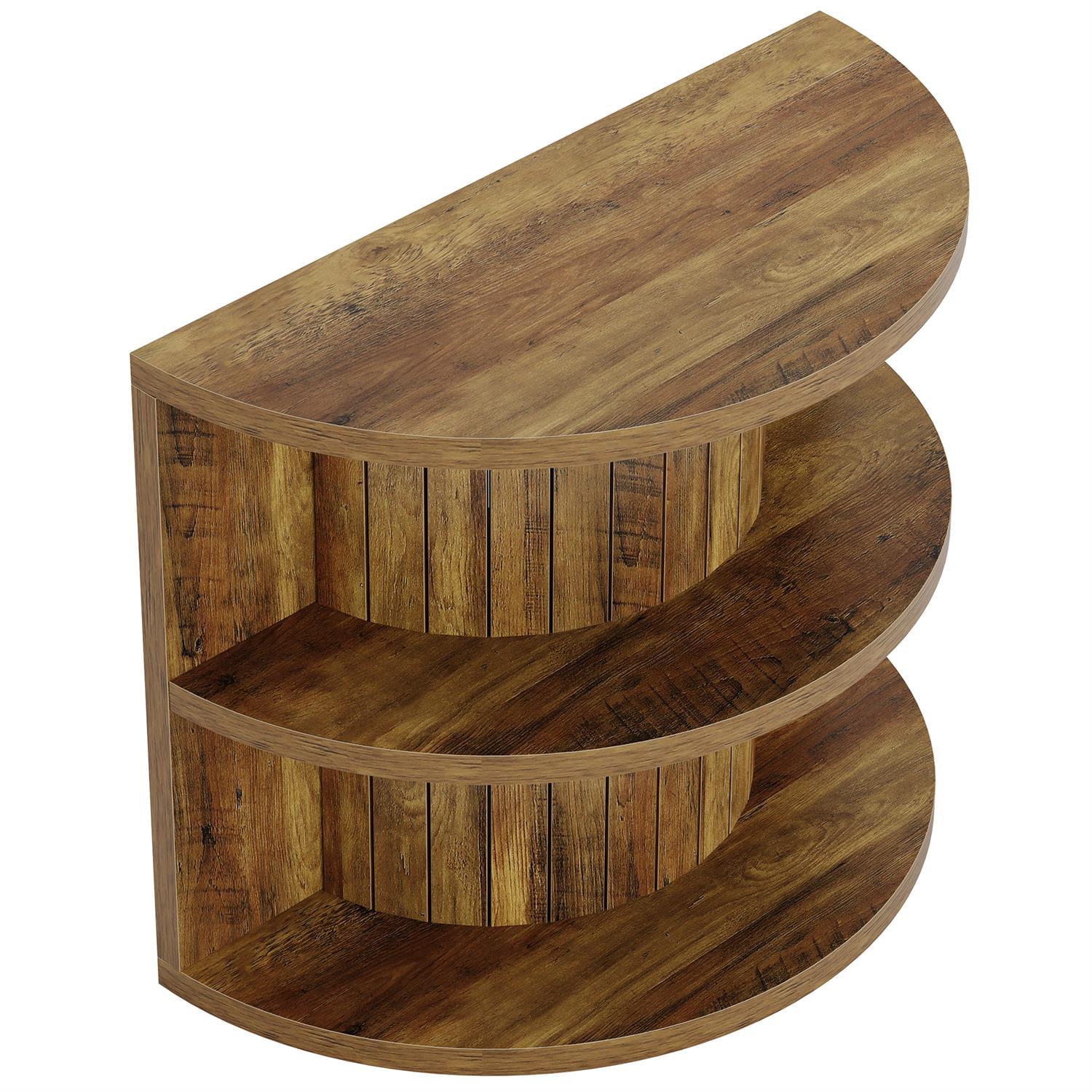 Demi Bonn 31" Modern Rustic End Table, Half Round Multi-Tier Storage Ottoman, Sturdy End Table for Living Room, Brown