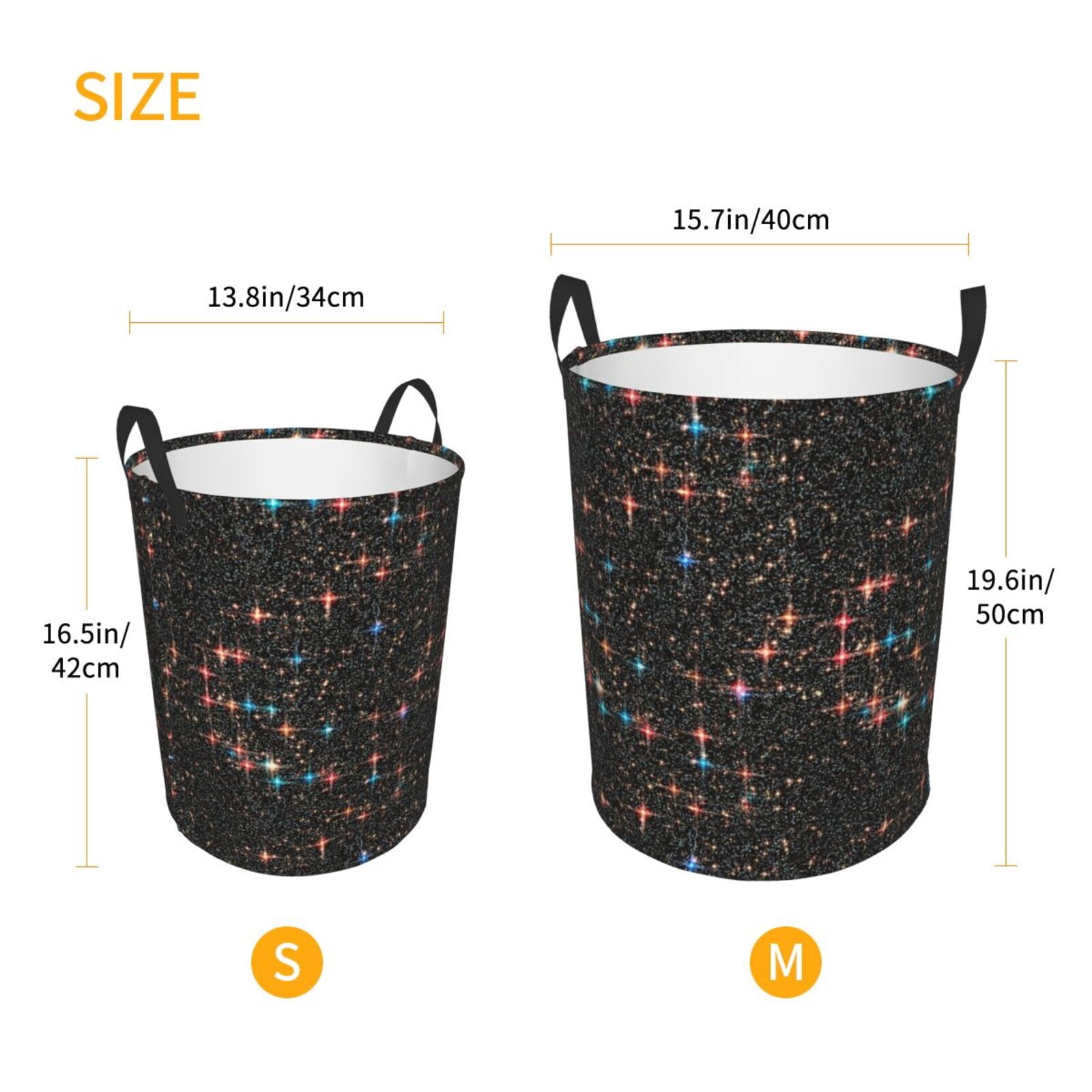 Large Laundry Basket with Handles - Glitter galaxy sky night black starry Kids Baby Dirty Clothes Laundry Hamper for Bedroom Aesthetic