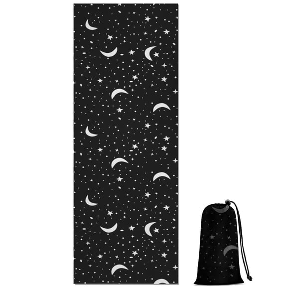 Black Star Moon Pattern Hot Yoga Mat Towel Non Slip for Hot Yoga - Quick-Drying Yoga Mat Cover with 4 Corner Pockets with Travel Bag - Hot Yoga Towel Non Slip Grip Moisture Wicking Sweat 70"x26"