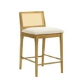 thumbnail image 2 of Tobias Coastal Modern Wood Counter Height Kitchen Bar Stool in Amber Glow Finish with White Boucle Fabric Upholstered Seat - Set of 3, 2 of 5