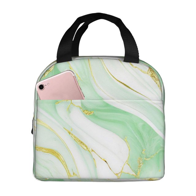 Balery Green And Gold Abstract Marble Bolsa de Almuerzo Aislada – Caja de Almuerzo con Papel de Aluminio Grueso, Mantiene la Comida Fresca por 4 Horas