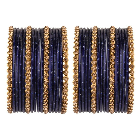 Efulgenz Metal Bangle Set Oxidized Crystal Bangles with Glossy Finish Textured Dotted Metal Bangles Indian Bangles for Women Bracelet Bangle Bollywood Fashion Statement Jewelry (32 Pcs)
