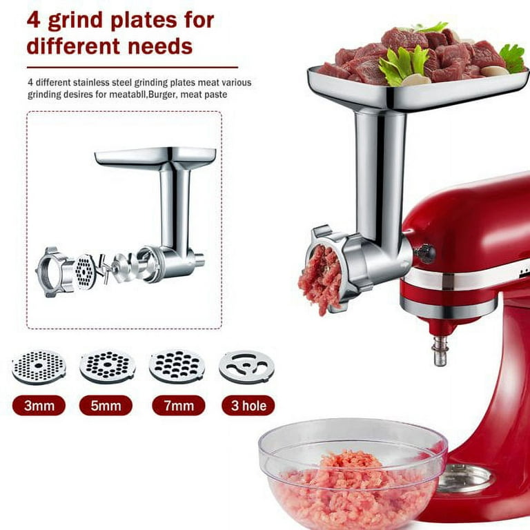  Stainless Steel Food Grinder Attachments for Kitchenaid Stand  Mixers with 2 Sausage Stuffer Tubes & 4 Grinding Plates to Work as Meat  Processor: Home & Kitchen