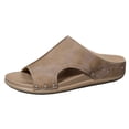 thumbnail image 6 of Dakaela Women's Cork Slide Sandals Slip on Open Toe Leather Footbed Orthopedic Slippers Arch Support Beach Summer Walking Shoes Khaki 6.5, 6 of 8