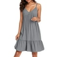 thumbnail image 3 of Tianiyouqing Flowing Womens Dresses Knee Length Spaghetti Strap Sleeveless Backless Tank Dresses Adjustable V Neck Ruffle Tiered Layered Vacation A-Line Dresses Gray S, 3 of 8