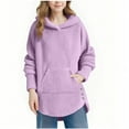 thumbnail image 4 of Cowsor Big Kids Solid Color Fleece Hooded Top with Pocket Cozy Long Sleeve Casual Pullover for 5-15 Years Old Fall Winter, 4 of 6
