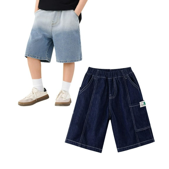 XEGLSBU 2 pack Boys Shorts Size 12-14 Youth Boy's Casual Straight Leg Jeans Loose Denim Short Pants with Pockets Size 5-6 Years
