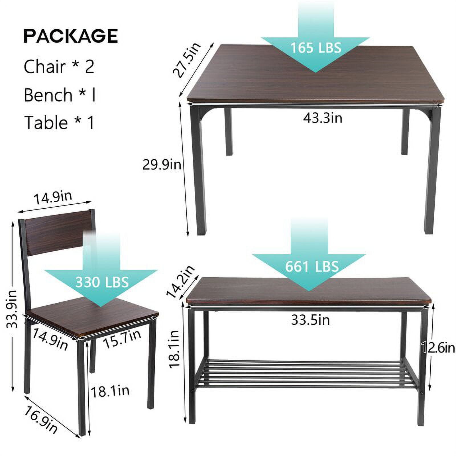 SogesPower Dining Table Set for 4, Kitchen Table with 2 Chairs and 1 Bench, Use for Living Room Dining Room Kitchen, Brown