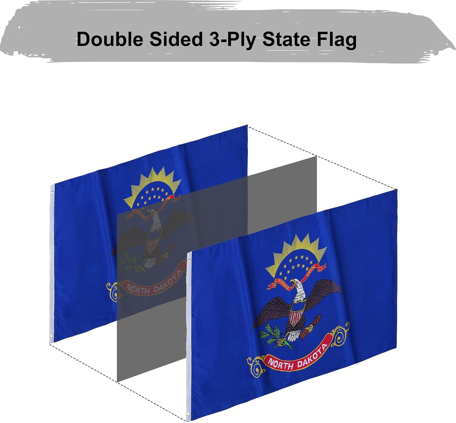 North Dakota Flag 3x5 Double Sided and 3 Ply North Dakota State Flags Heavy Duty for Outdoor with 2 Brass Grommets 4 Stitching Rows Heavy Duty Nylon , Vivid Color