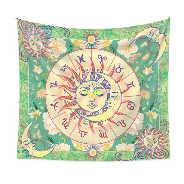 Tapiz molido bohemio para el hogar 100cm * 150cm diseño de sol y luna yeacher