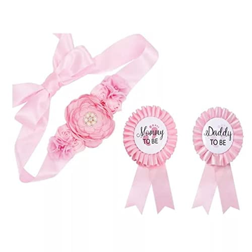PATICARRY Conjunto de decoraciones para baby shower, color rosa, ramillete de maternidad para papá, insignias de hojalata de 61,4x3,7 pulgadas