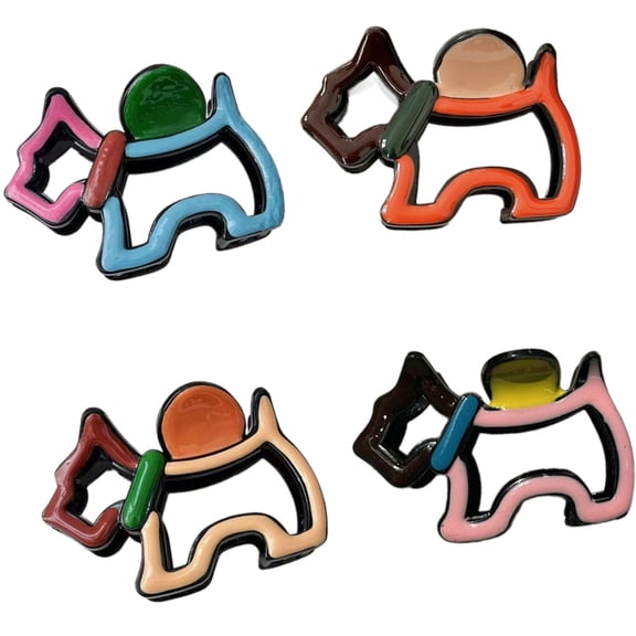 COOLHOOD 4PCS Color Blocking Dog Shape Hair Claw Clip Hollowed Design Hair Styling Accessories For Women Girl Daily Wear