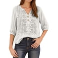 thumbnail image 2 of T Shirts for Women 2026 Summer Vintage Boho 3/4 Sleeve Shirt V Neck Embroidered Casual Tshirt Blouse, 2 of 7