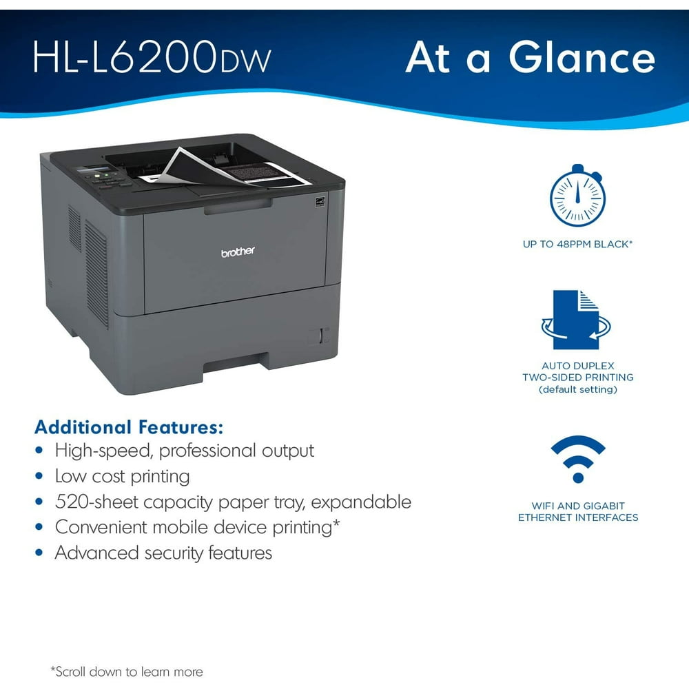 Brother HLL6200DW Wireless Monochrome Laser Printer with Duplex