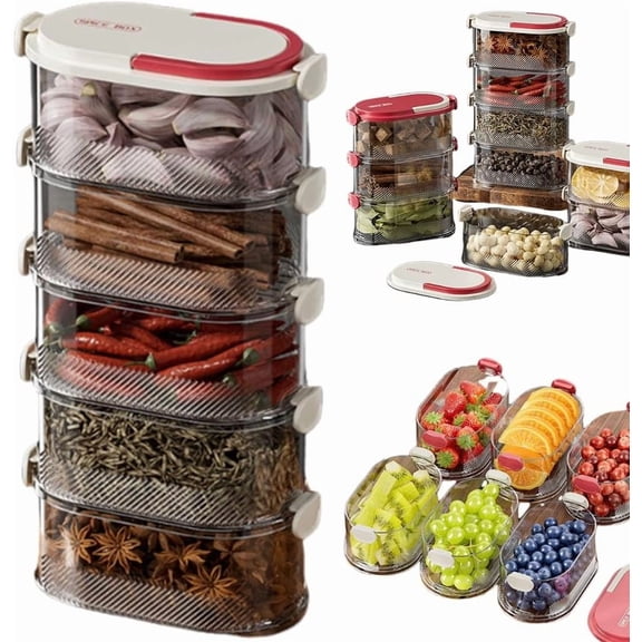 Multi-layer Sealed Spice Organizer, Spice and Seasonings Rack Organizers for Cabinet, Stackable Seasoning Storage Box with Easy Lock Lids for Kitchen Pantry Organization(Five layer)Q